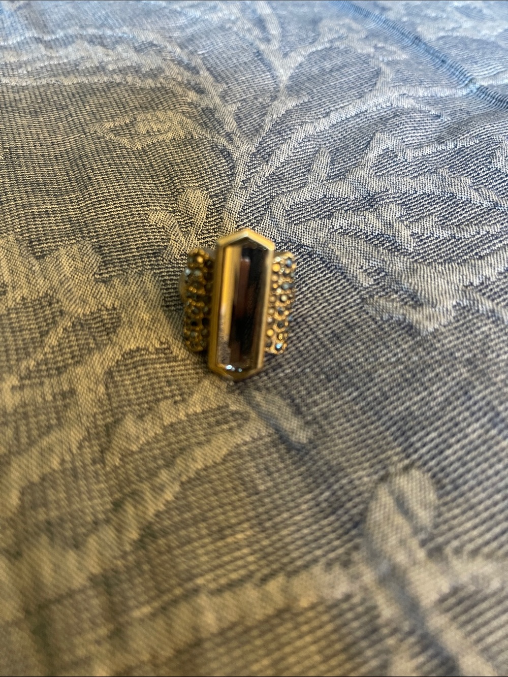 Lia Sophia Gold-Tone Rectangular Smoky Crystal Ring